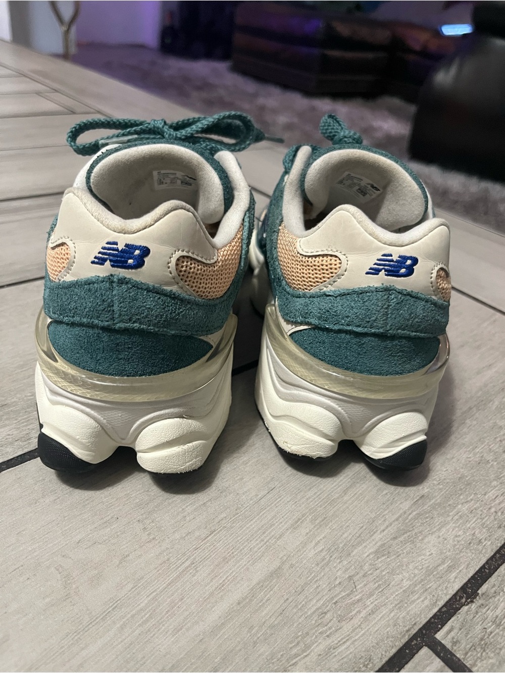 New Balance 9060 Green, Beige & Blue Women's Athletic Sneakers - Picture 6 of 7